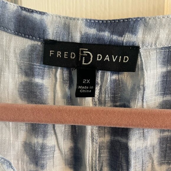 Blue Tie-Dye Gauzy Women's Top Blouse 2X Plus Size Fred David 3/4 Sleeves - Picture 4 of 8